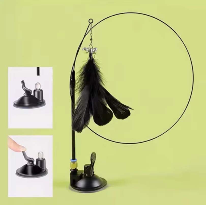 New Powerful Sucker Cat Teaser with Bell and Long Rod Detachable Cat Self-entertainment Toy.