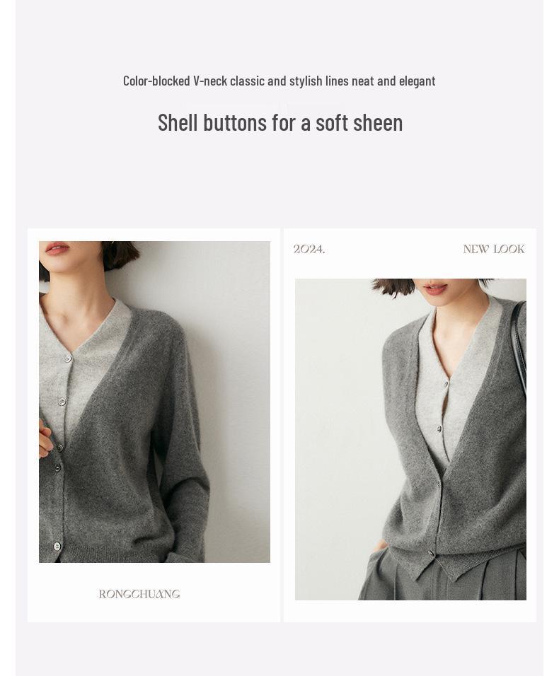 Kaschmir-Cardigan mit V-Ausschnitt: Weicher, im französischen Stil gestrickter, lockerer Damenpullover für Herbst/Winter