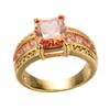 Fashion Exquisite Rectangle Cut Champagne Stone CZ Ring Yellow Gold Color Engagement Princess Love Ring Wedding Band Ring Valentine's Day Gift