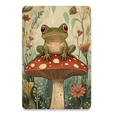 Vintage Mushroom & Frog Metal Tin Sign - 8x12" | Durable Iron Wall Art for Home, Garage, for Man Cave & More | Easy-Hang Decor F