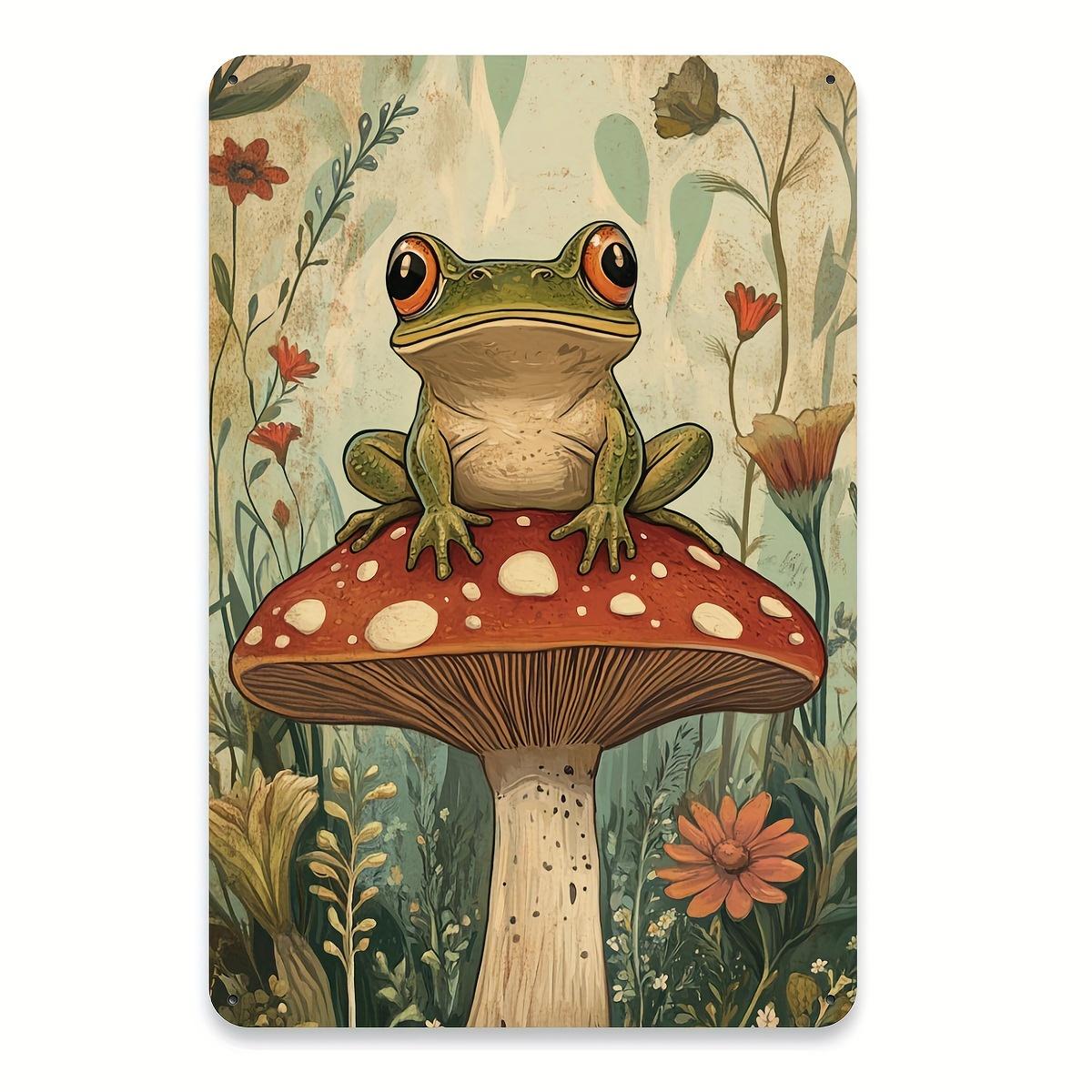 

Vintage Mushroom & Frog Metal Tin Sign - 8x12 | Durable Iron Wall Art for Home, Garage, for Man Cave & More | Easy-Hang Decor f 20x30cm（7.8x11.8inch）