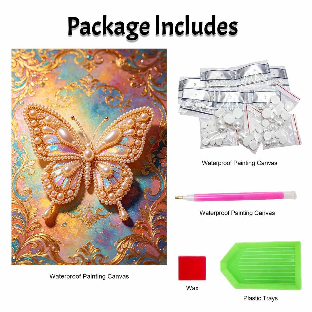 Pearl Butterfly Pearl Kit 5D Round Rhinestone Art Handmade Wall Picture Elegant Home Decor Present for Daily and Holiday Use