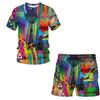 Summer fashion men's suit Abstract art pattern 3D T-shirt printed Lapel short sleeve shirt beach shorts Hawaiian men's suit 2pcs