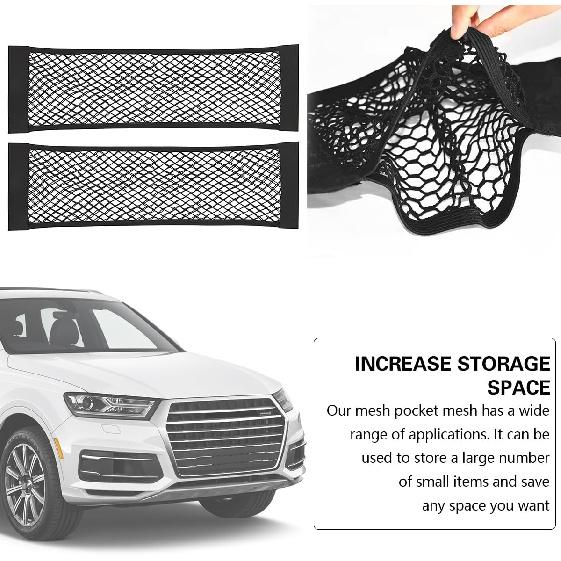 Mandark 2PCS Mesh Cargo Net For Car Trunk Storage, Elastic Vehicle Wall Sticker Organizer Net, 9.8 * 7.8 Inch Adjustable Auto Interior Storage Pouch
