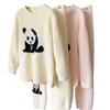 Winter Dickes Plüsch Nachtwäsche Zweiteiliges Set Damen Süß Niedlich Cartoon Panda Pyjama Flanell Fleece Loungewear Pijamas Homewear