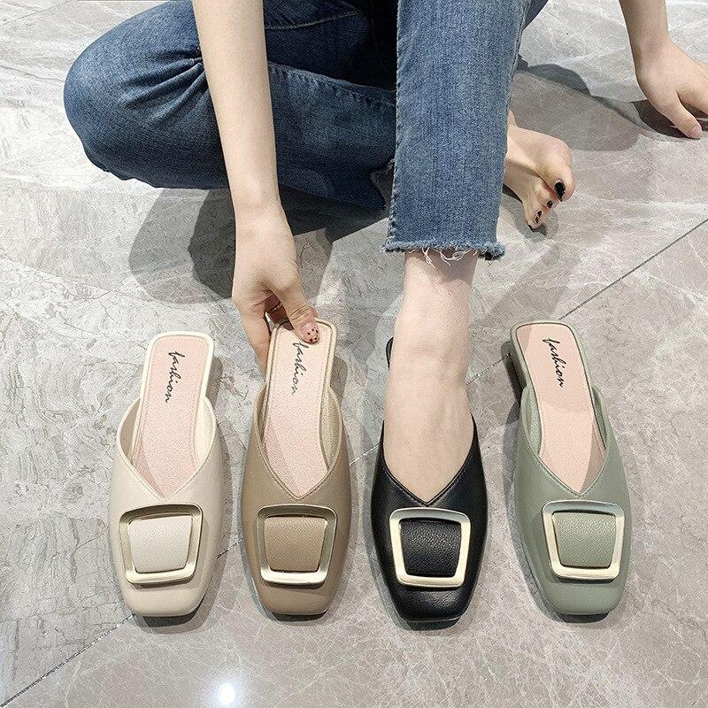 Women's Slippers Outdoor Women's Slippers Flat Muller Slippers Ladies Fashion Sandals New Fashion Leather Shoes
