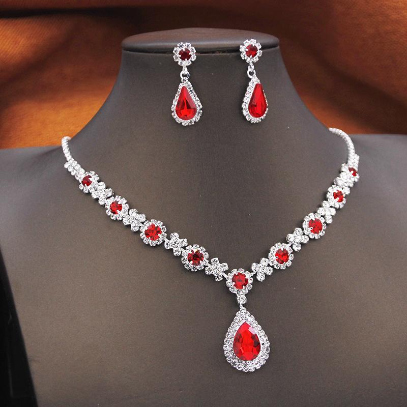 Rhinestone Flower Necklace Set for Women Choker Necklace and Earrings Party Birthday Wedding Dress Bridal Jewelry Sets Fashion