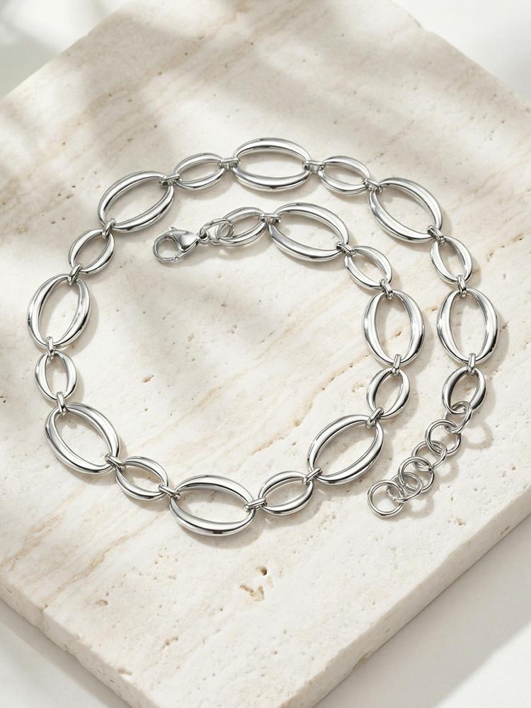 Minimalist Chain Necklace for Women, Chunky Oval Link Trendy Stainless Steel Waterproof Geometric Jewelry