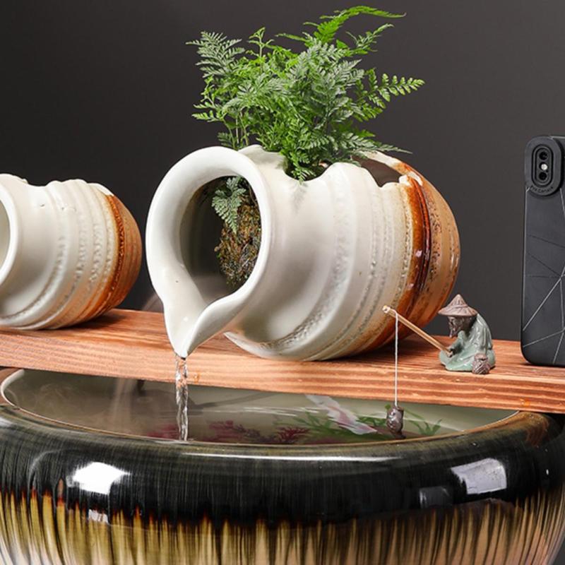 Circulating Water Clay Pot Waterfall Jar Courtyard Fountain Fish Tank Indoor Garden Decor Ceramic Jar Outdoor Ornament Landscape