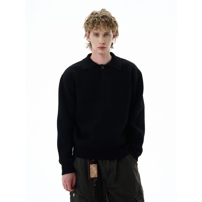 Kisko American Old Money Style Thick Heavy Polo Collar Sweater for Men and Women Cleanfit Lazy Casual Knitwear