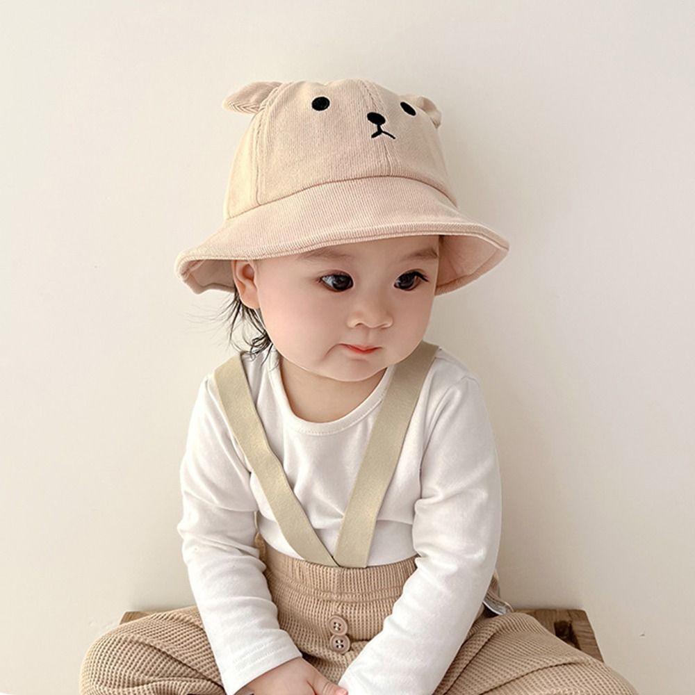 Solid Color Baby Bucket Hat Cotton Boys Girls Sunhat Cute Baby Bear Hat  Toddler