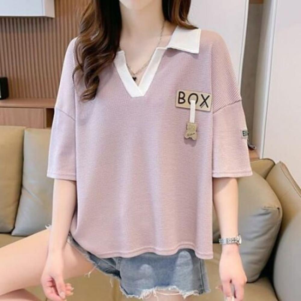 Navava Women Label PoinT Collar ShorT Sleeve T shirT nT2614