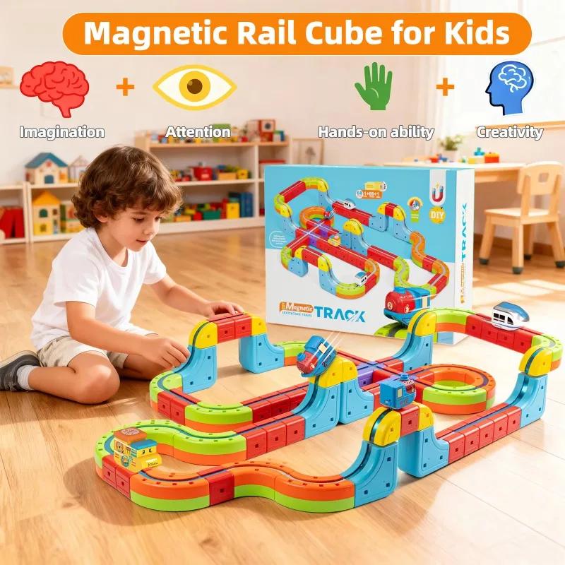 DIY Assembly of Railway Track Car Building Block Set Magic Electronic Train Track Children's Educational Toys Christmas Gifts