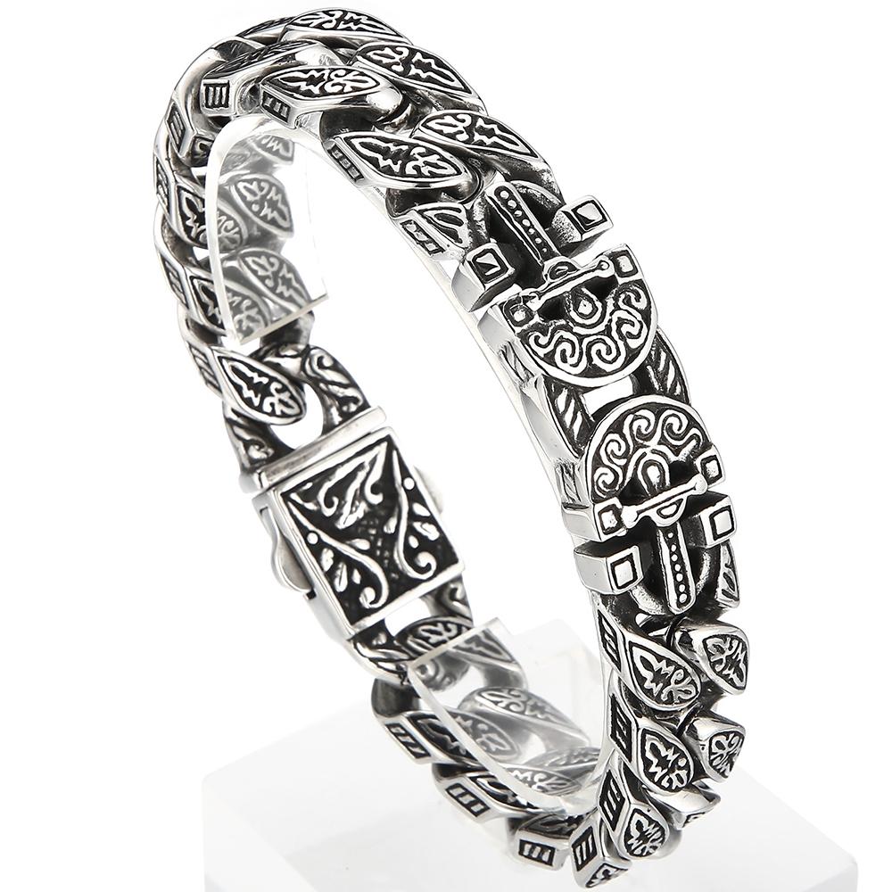 

Cast Stainless Steel Cross Bracelets Vintage Metal Bangle Heavy Retro 15MM Chain Men‘s Bracelets Cool Male Hand Jewelry Armband 22cm