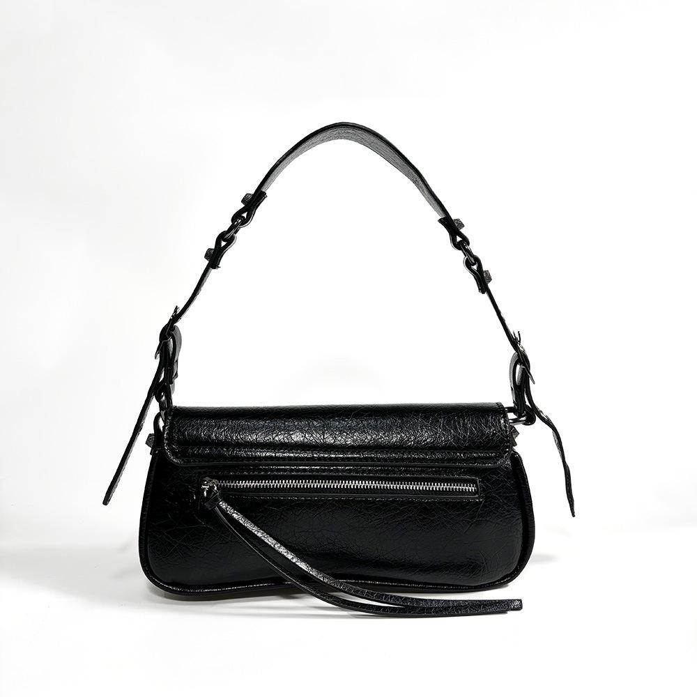 Retro Sweet Cool Women's Motorcycle-Style Baguette Shoulder Bag