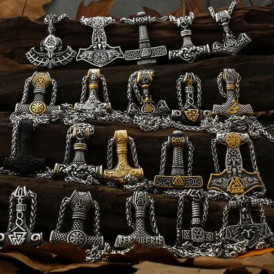 Original Viking Stainless Steel Thor Hammer Necklace Multiple Styles Unisex Pendant Domineering Boyfriend Gift