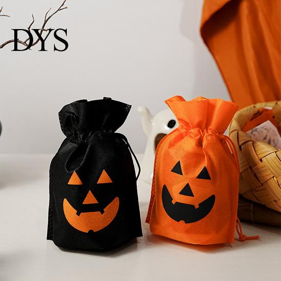Holiday Decorative Storage Bags 5 Pcs Halloween Treats Bag, Non-woven Fabric Pumpkin Candy Decoration Accessories for Home Drawstring Snack