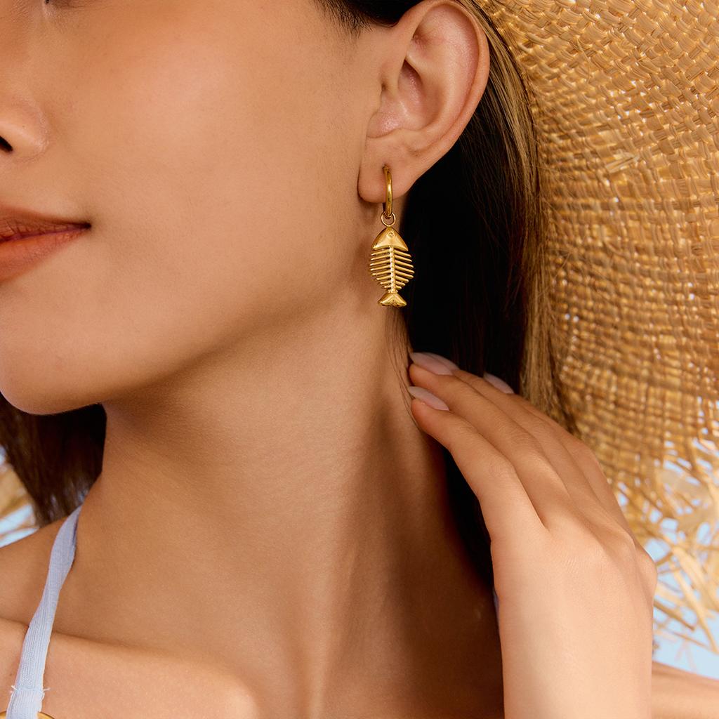 Youthway Stainless Steel Metal Creative Fish Bone Dangle Earrings Waterproof Anti Allergy High Quality Charm Jewelry Accessories