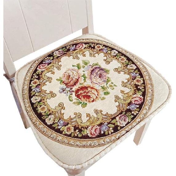 Peacewish European Embroidery Chair Pads Seat Cushion with Tie for Home Office Dinning Chair Indoor Outdoor Seat Chair Pad (Round Beige, Set of 2)