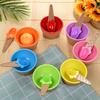 Ice Cream Serving Bowl Set with Spoons - Double Layer Cartoon Plastic Bowls for Creative Desserts