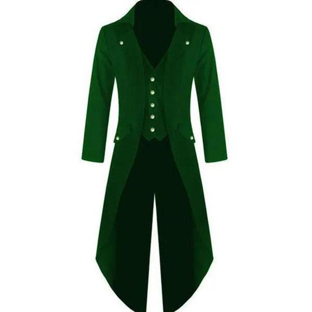 Мужской однотонный смокинг с V-образным вырезом, флокированный халат, поддельный комплект из 2 предметов, пальто на пуговицах, повседневная тонкая ветровка длиной выше колена XXXXXL зелёный