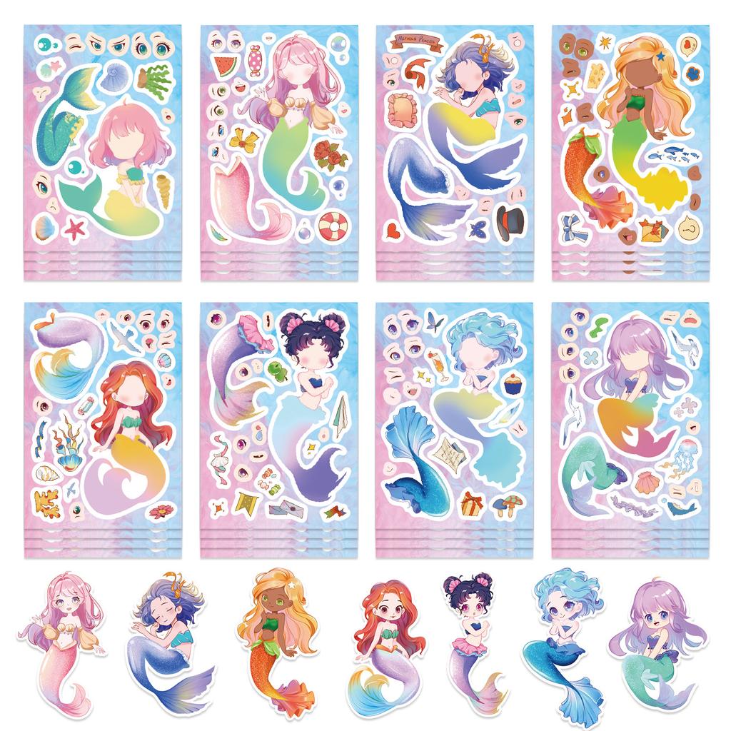 8 Cartoon Mermaid Face Swap Collage Hands-on DIY Handbook Mobile Phone Case Decoration