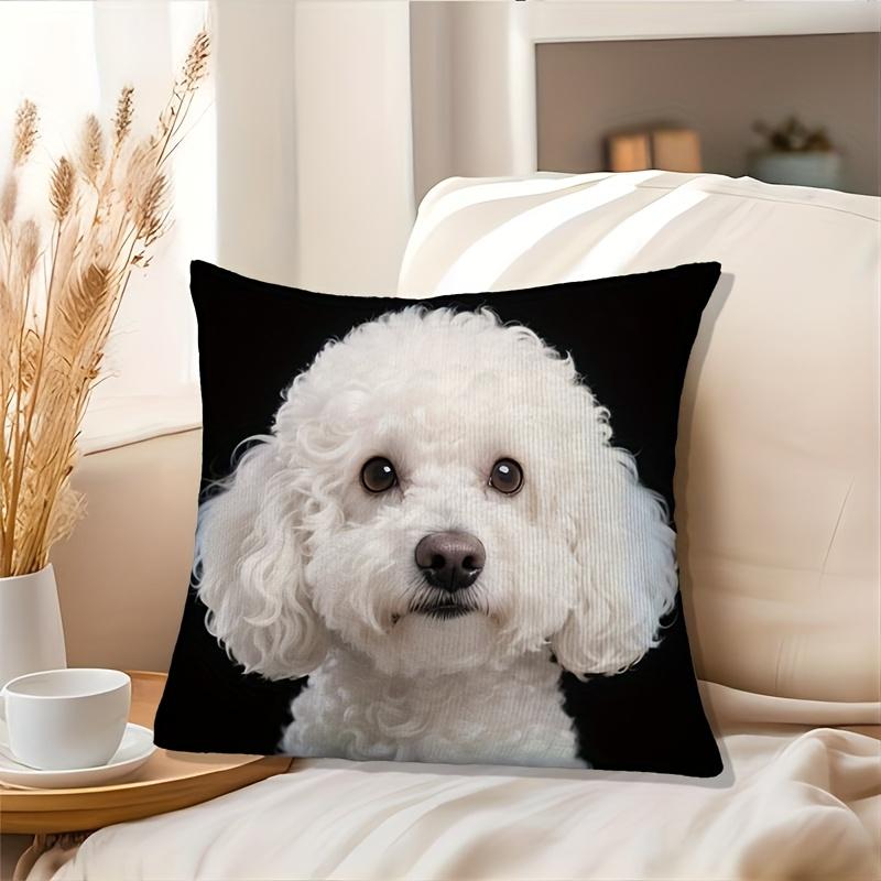 1Pc White Curly Haired Dog Print Throw Pillow Cover,Suitable For Sofa,Bedroom,Living Room,A Heartwarming Gift For Pet Lovers