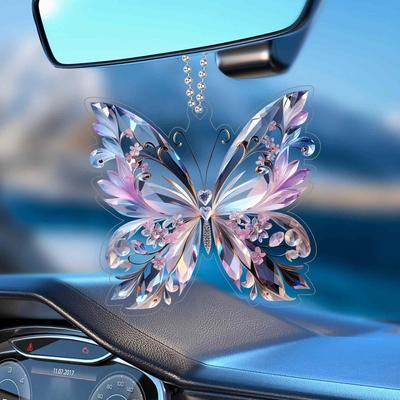 New 2D Car Accessories Butterfly Shape Purple Aesthetic Car Pendant Acrylic Sparkling Rear View Mirror Charm Gift