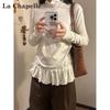 La Chapelle Women's Polka Dot Ruffled Mock Neck Long Sleeve T-Shirt