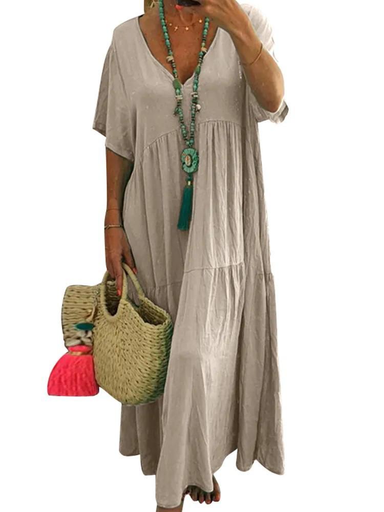 New V-Neck Irregular Multicolor Long Swing Dress - Available in Multiple Sizes