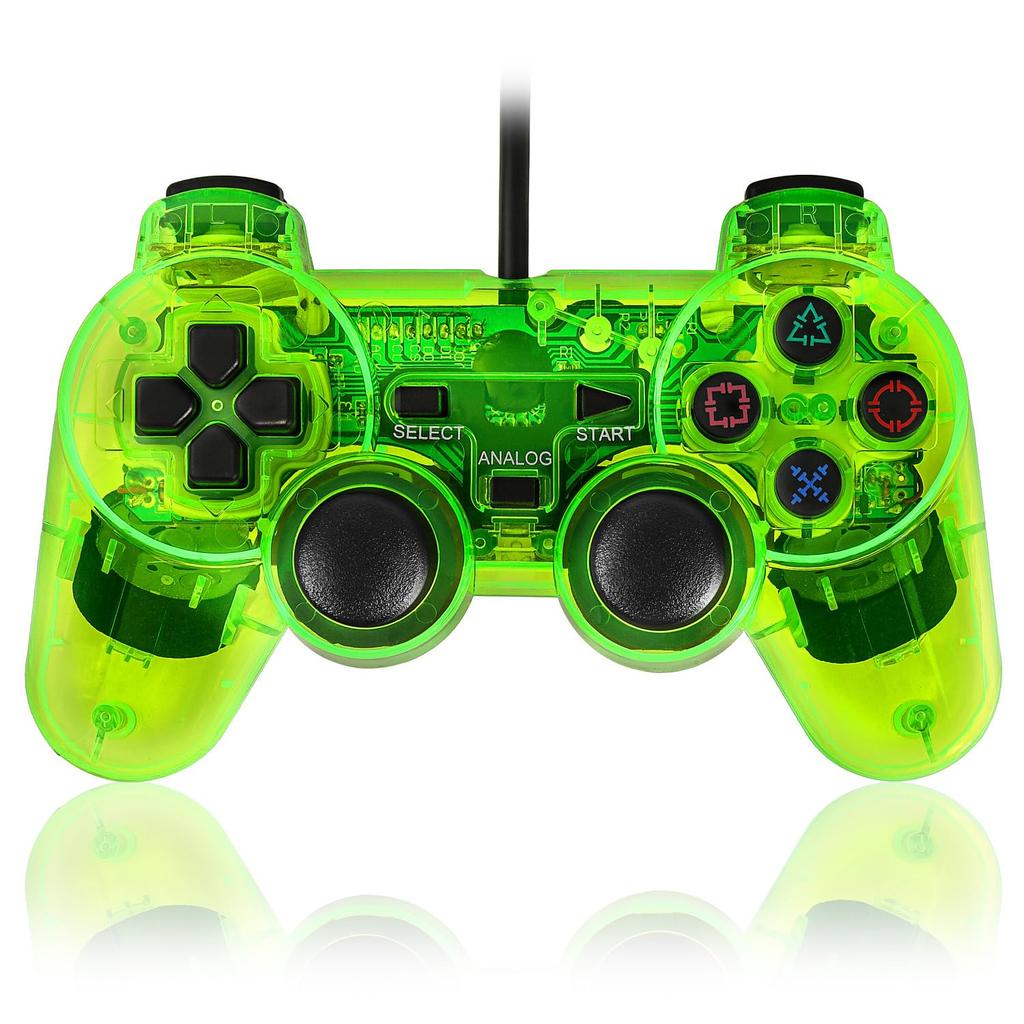 K&SGAMER PlayStation 2 Wired Controller, Compatible with PlayStation 2, PS2 Analog Controller (Clear Green)