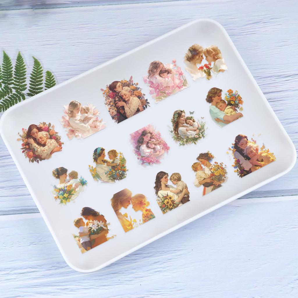 50 Transparent Mother's Day Floral Sticker Packs, Waterproof Transparent PET Journal Material for Guitar Notebook Decoration