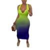 Sexy Gradient V-neck Bodycon Midi Dress - Elegant European & American Style Women's Clothing