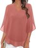 Casual Summer New Women's Floral Sleeve Top Loose V-Neck Chiffon Shirt