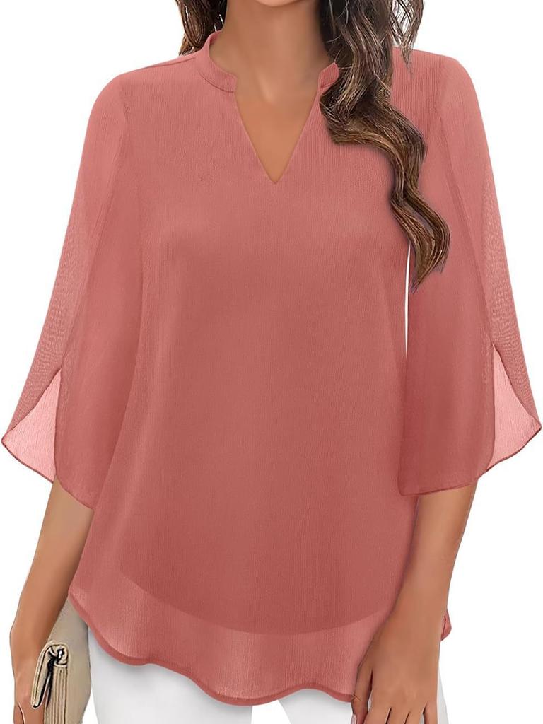 Casual Summer New Women's Floral Sleeve Top Loose V-Neck Chiffon Shirt