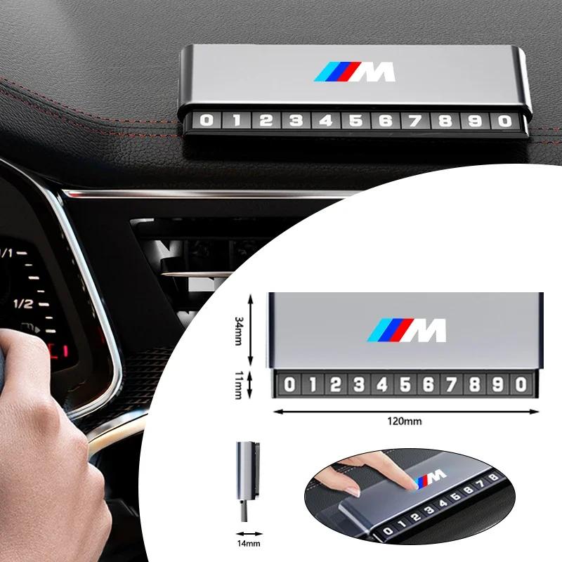LJFJN1 Car Sticker Aluminium Alloy Car Temporary Parking Card Phone Number Plate For BMW M Emblem M3 M5 X1 E46 E36 E34 F10 E90 F30 E60