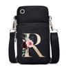 Gold Color Letters A B C D Mini Mobile Phone Bag Pink Flower Alphabet Vertical Handbag 26 Initials Flower Woman Purse Handbags