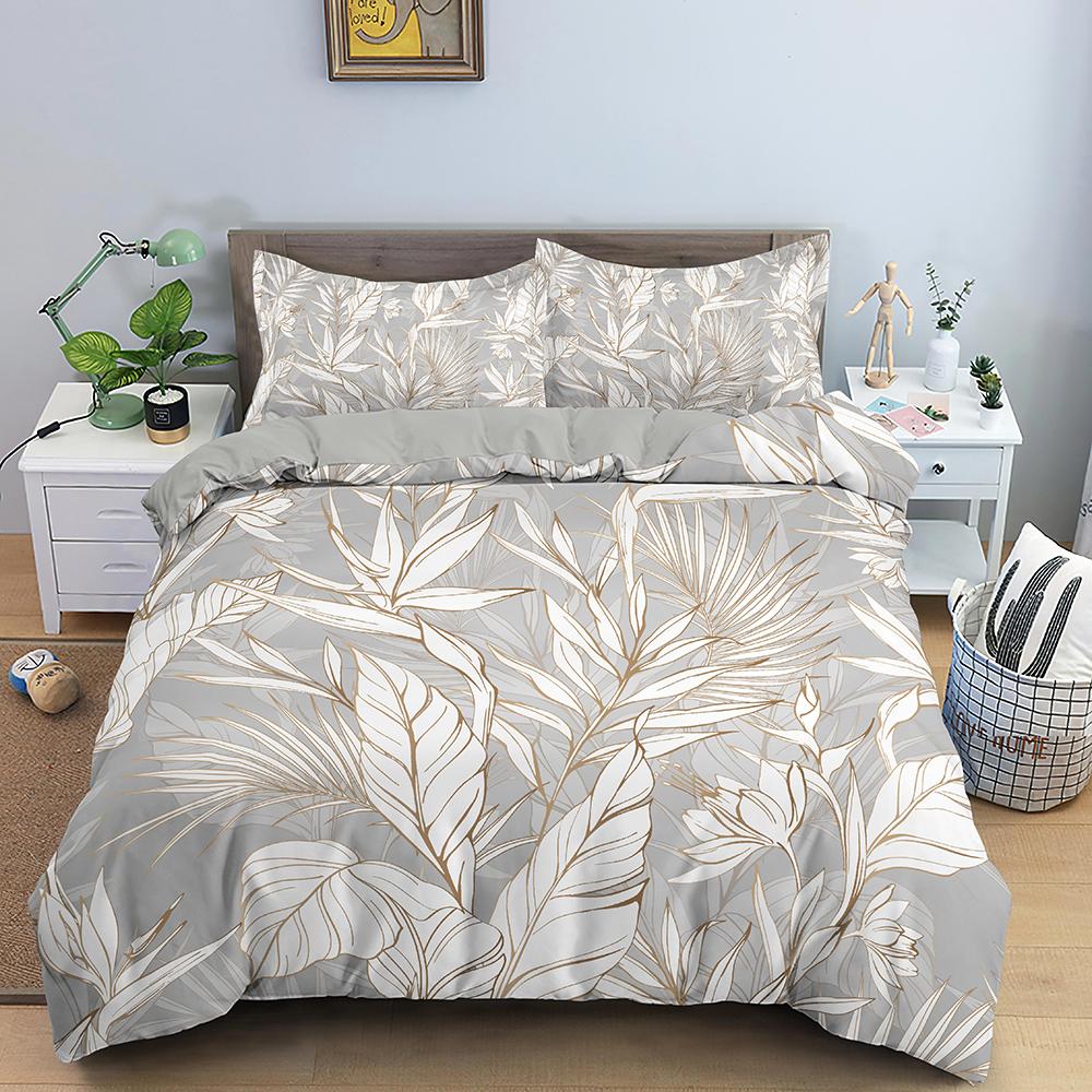 Tropical Leaves Butterfly Printed Duvet Cover Bedding Sets With Pillow Case Luxury Polyester Bedspread Queen/King Size Gift Blue
