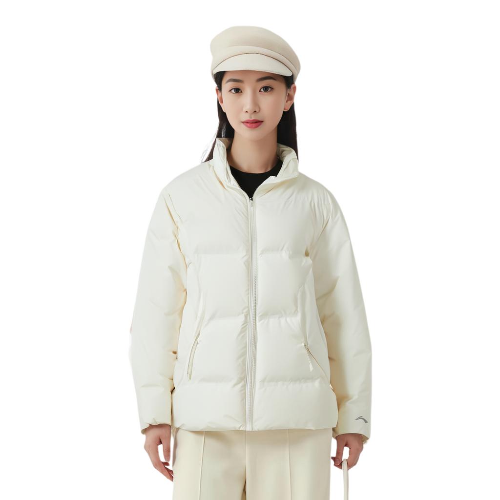 Li Ning CF Suo Dámská krátká péřová bunda Red Velvet Off-White AYMU472-5