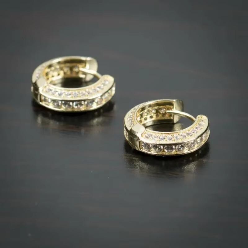 Huajie Bright Square Zirconia Circle Shape Earrings for Men Hiphop Street Personality Accessories Fashion Ear