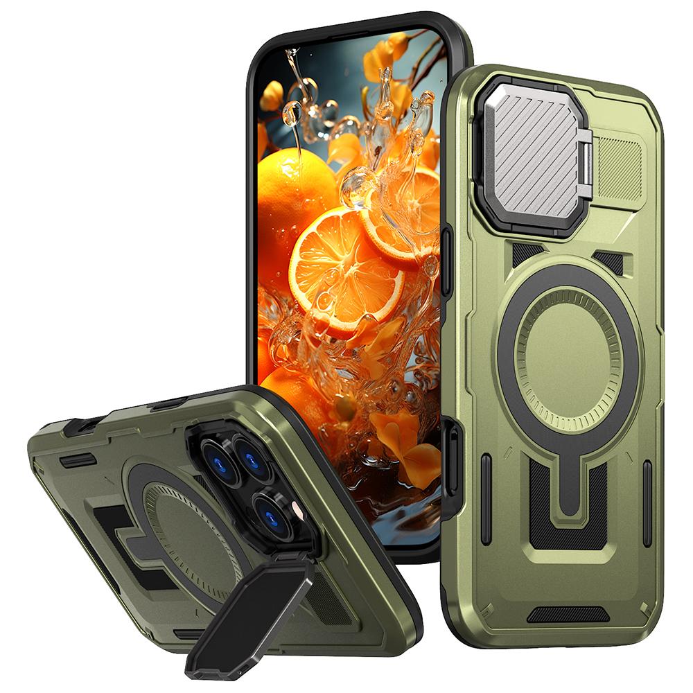 

For iPhone 16 Pro Max Case Compatible with MagSafe Lens Lid Kickstand PC+TPU Back Cover B