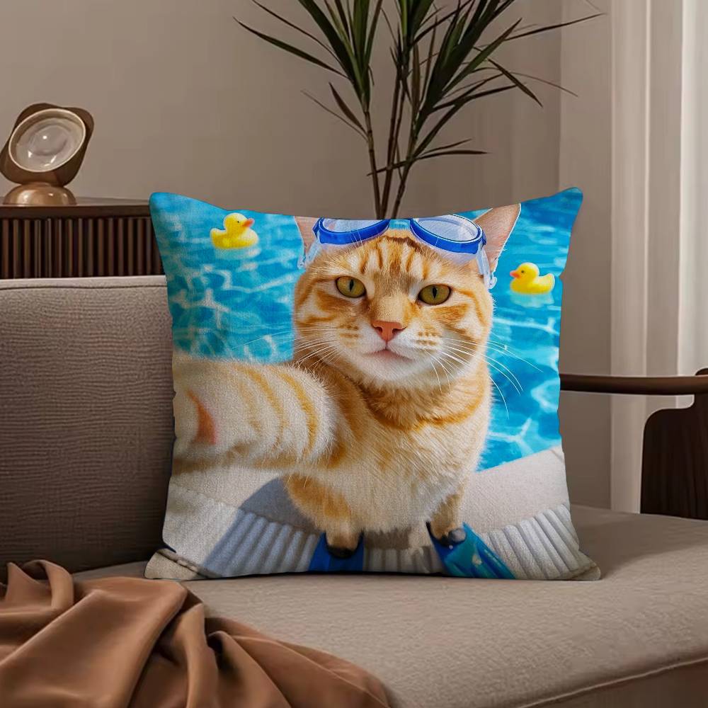 Funny Anime Cat&Dog Pillow Case Anti-dustmite Pillowcase Invisible Zipper Silky Short Plush Sofa Cushion Cover