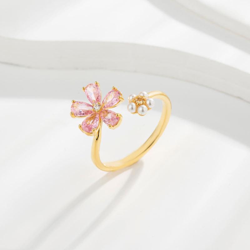 Premium Double Flower Opening Ring Niche Light Luxury Exquisite Index Finger Ring Adjustable Ring