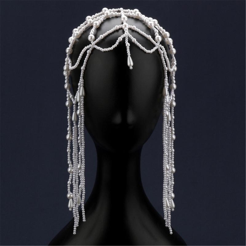 Pearls Tassels Hairpiece Elegant Weddings Headdress Original Handmade Headwear for Weddings and Parties