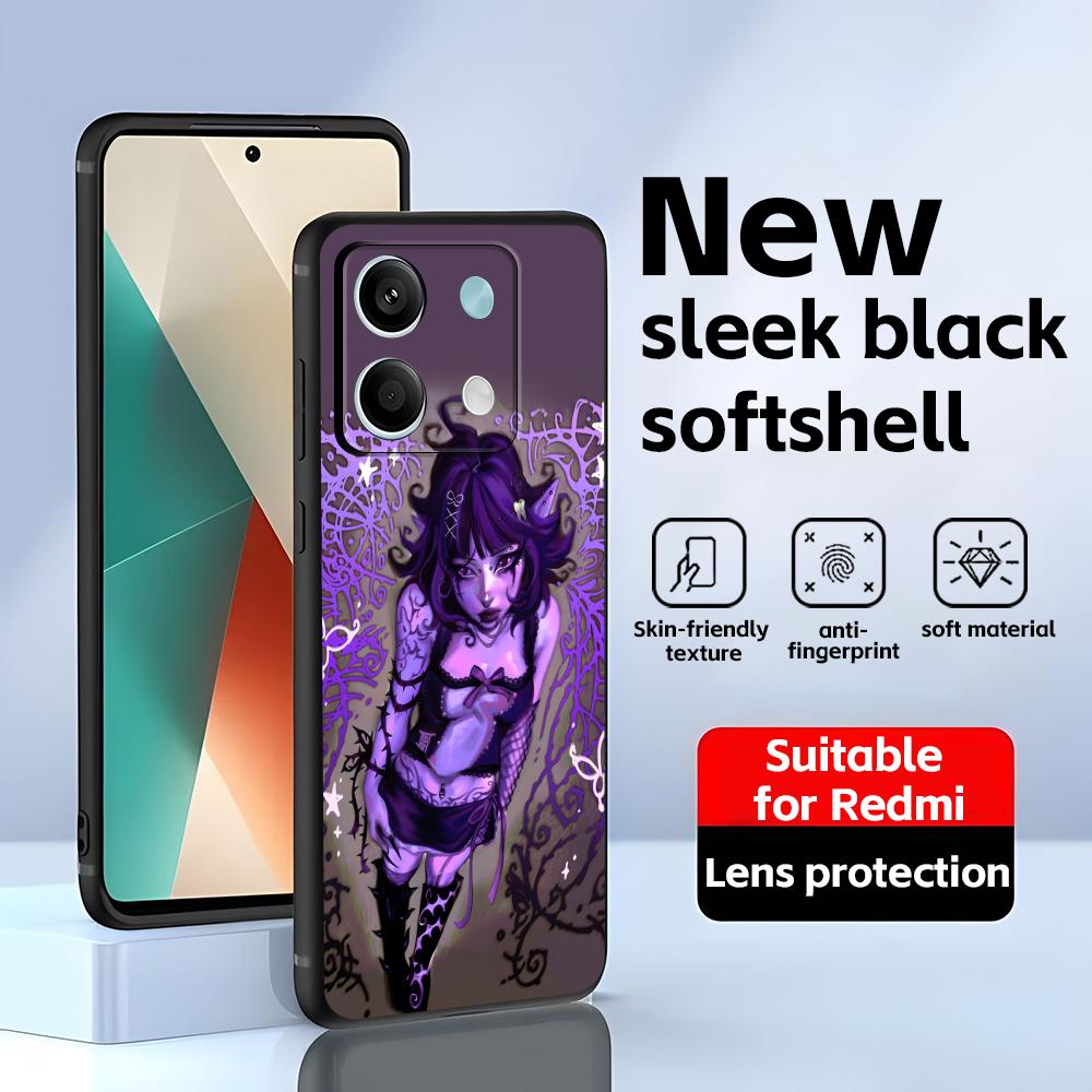 Gothic style cool girl  Phone Case For Redmi Note 14 13 12 11 Pro Plus S 5G 14C A3 Soft Black Phone Cover