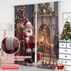 2pcs 2D Flat Printing Merry Christmas Curtain Santa Claus Deer Christmas Fireplace Fabric Without Electricity Festive Wall Decor