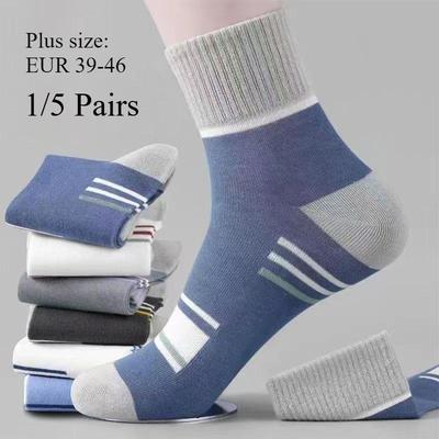 1/5 Pairs Plus Size Men's Cotton Sports Socks Sweat Absorbent Anti-odor Casual Middle Tube Socks