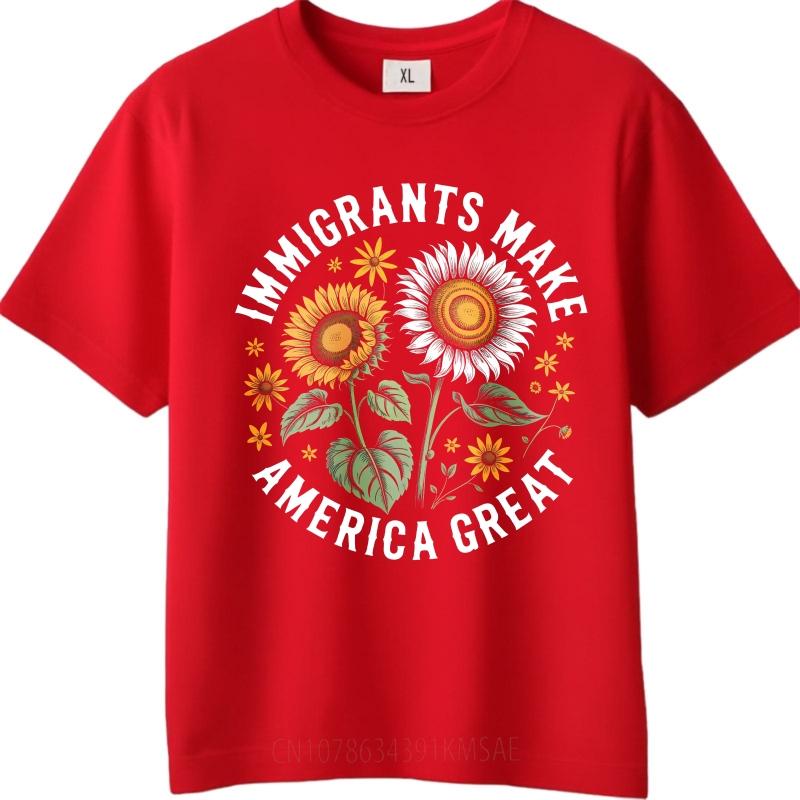 Vintage Summer Boys Tshirt Immigrants Make America Great Sunflowers Design Short Sleeve Rock Crew Neck Tee Shirt Teeshirt Male
