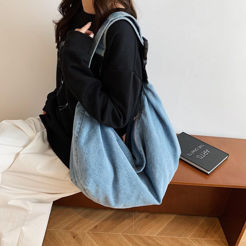 Vintage Tote Bag Women's Denim Bag Lightweight Large Capacity Shoulder Crossbody Bag
