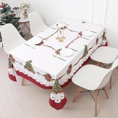 Christmas Poinsettia Xmas Tree Waterproof Tablecloth Table Decor Winter Xmas Kitchen Dining Tablecloth Christmas Decorations